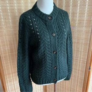 Point Sub Women's Dark Green Cable Knit Cardigan